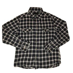 BLACK GRAY PLAID FLANNEL SHIRT SZ M FIELD & STREAM GRUNGE HUNTING FISHING MENS